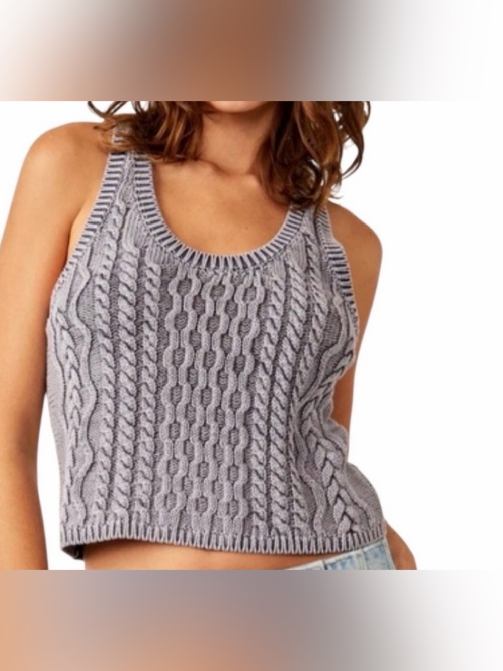 Free People Sleeveless Cable Knit Tank Top - Lavender